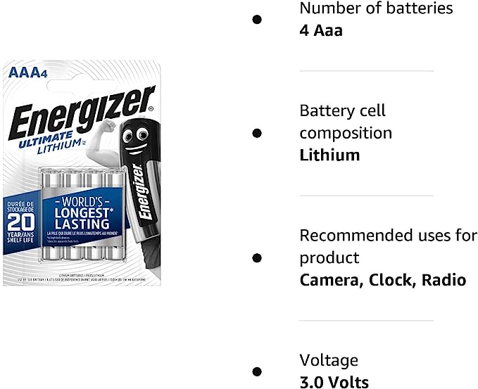 Energizer Ultimate Lithium AAA Batteries Pack of 4